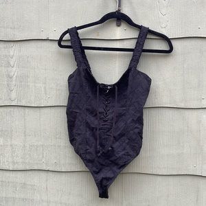 Free People Cotton Eyelet Lace Up Bodysuit Small